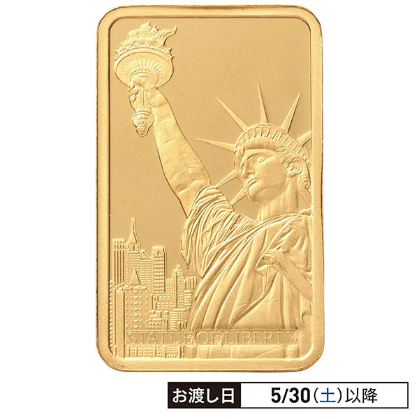 （訳あり！）インディアンヘッド　リバティ　純銅アートバー スイス/パンプ社】24金(純金)リバティインゴット(自由の女神像