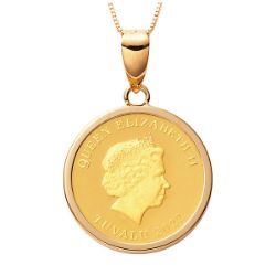 【2022】24金(純金)エリザベス女王ホースデザイン 1/25オンスコイン・18金チェーン枠 ネックレス 