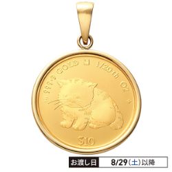【ロイヤルミント社】24金(純金)エキゾチックショートヘア1/20オンスコイン18金枠ペンダントトップ