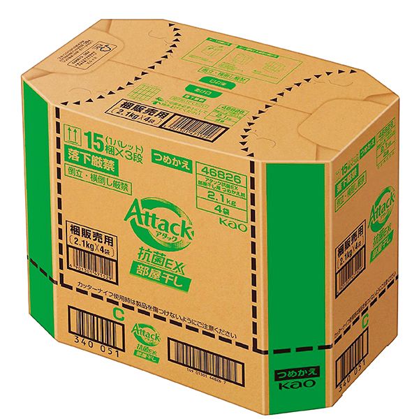 アタック抗菌EX部屋干し用 つめかえ用 2100g ケース(花王)の商品詳細