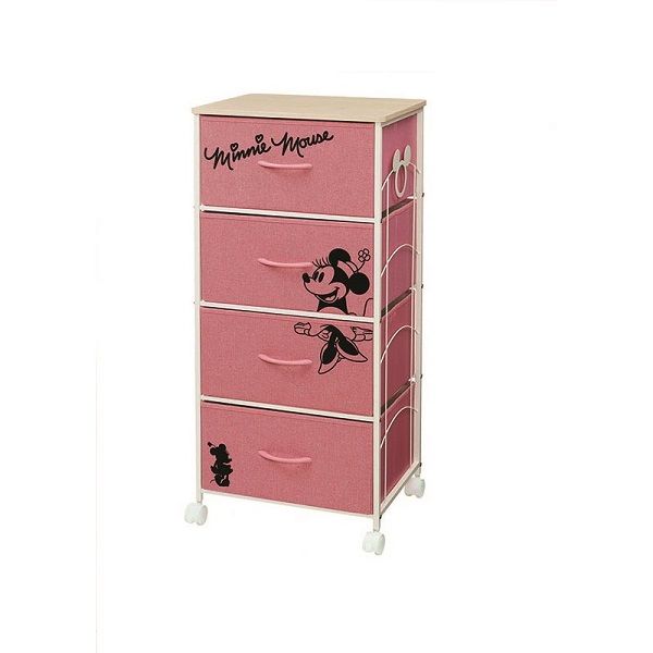 ファブリックチェスト4段 45Wピンク/ミニー ピンク + フロッキー