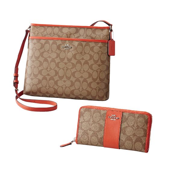 ☆正規品【COACH】コーチショルダーバック　ラウンドファスナー財布セット ショルダーバッグ+ラウンドファスナー長財布 2点セット（ライトカーキ