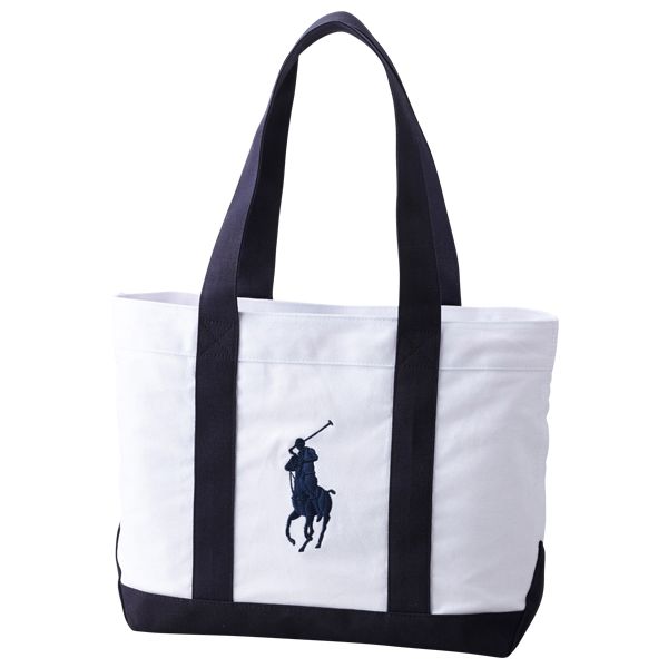 ビッグポニートート ホワイト＆ネイビー(ポロラルフローレン)の商品