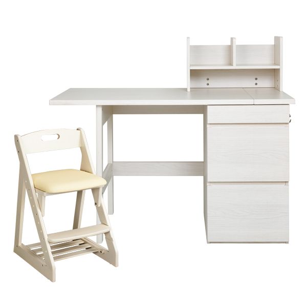 学習デスク オークホワイト＋木製チェア ピーチホワイト セット ○お1