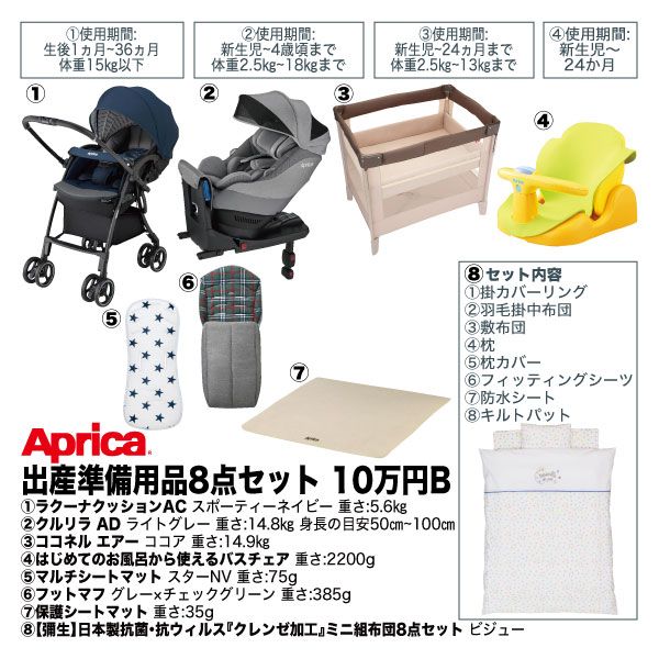 好きに 出産準備用品8点セット 10万円B(アップリカ 彌生)の商品詳細 自動車用チャイルドシート本体