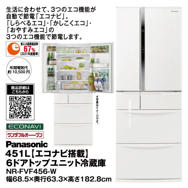 451L【エコナビ搭載】6ドアトップユニット冷蔵庫(Panasonic)の商品詳細