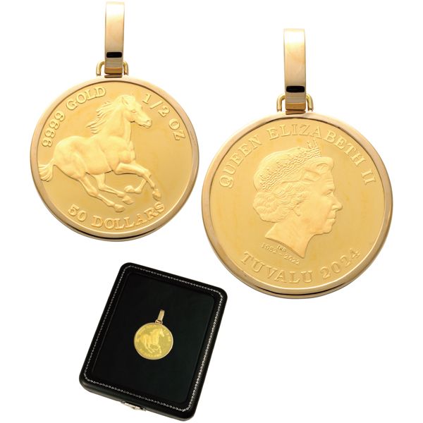 24金1/2オンスコイントップ】エリザベス女王/ホースデザイン・18金枠