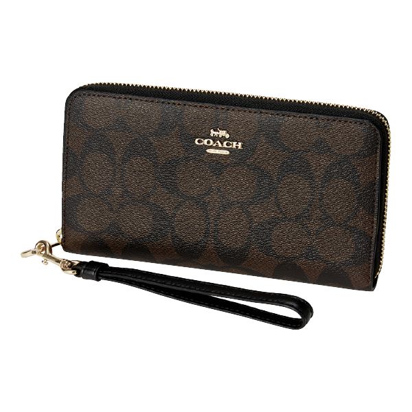 COACH コーチ 財布 長財布 ブラウン 馬車柄 ストラップ付 目出度く