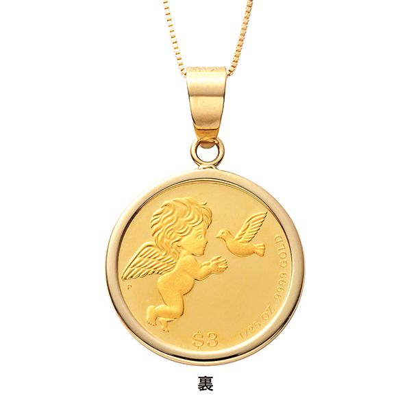 24金(純金)エリザベス女王エンジェル1/25オンスコイン・18金チェーン枠