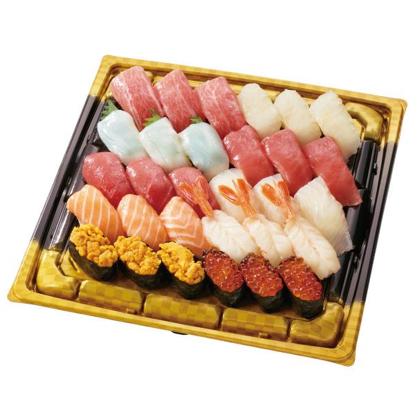 S2001】魚屋のにぎり鮨(いくら・うに・えび入)30貫(3~4人前)1パック