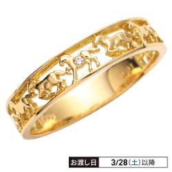 18金　ダイヤ　馬九行久(うまくいく)リング　0.01ct　リング幅：最大約4mm、総重量：約1.7g